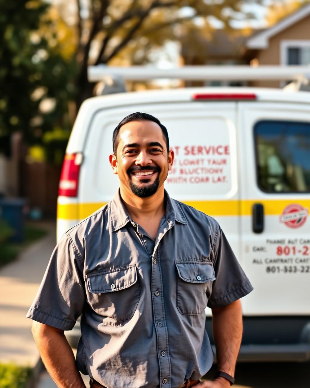 Juan Gutierrez, owner of Mile High Insulation, in front of the company service van